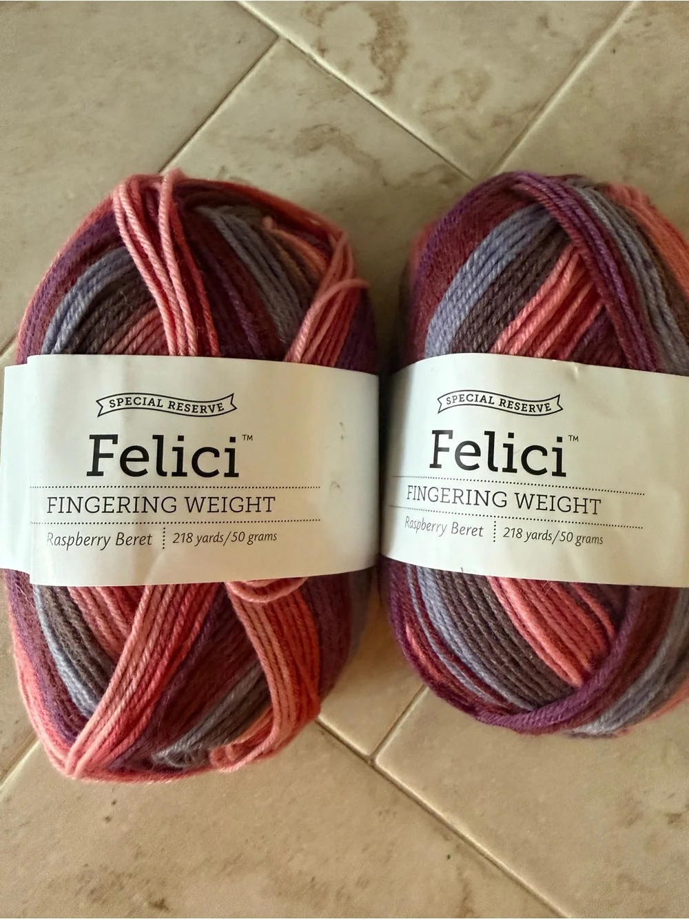 Felici Fingering Weight Yarn - Raspberry Beret - Multicolor Pink/Purple 2 Skeins